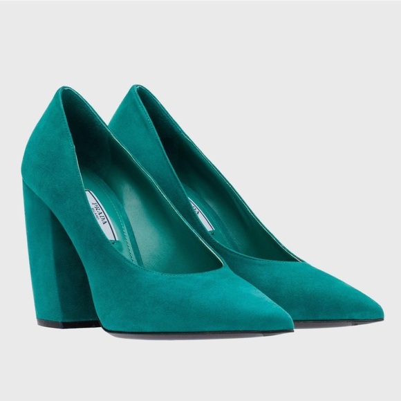Prada teal turquoise green suede block heel pumps - IT 40 (US 9) - Picture 2 of 10